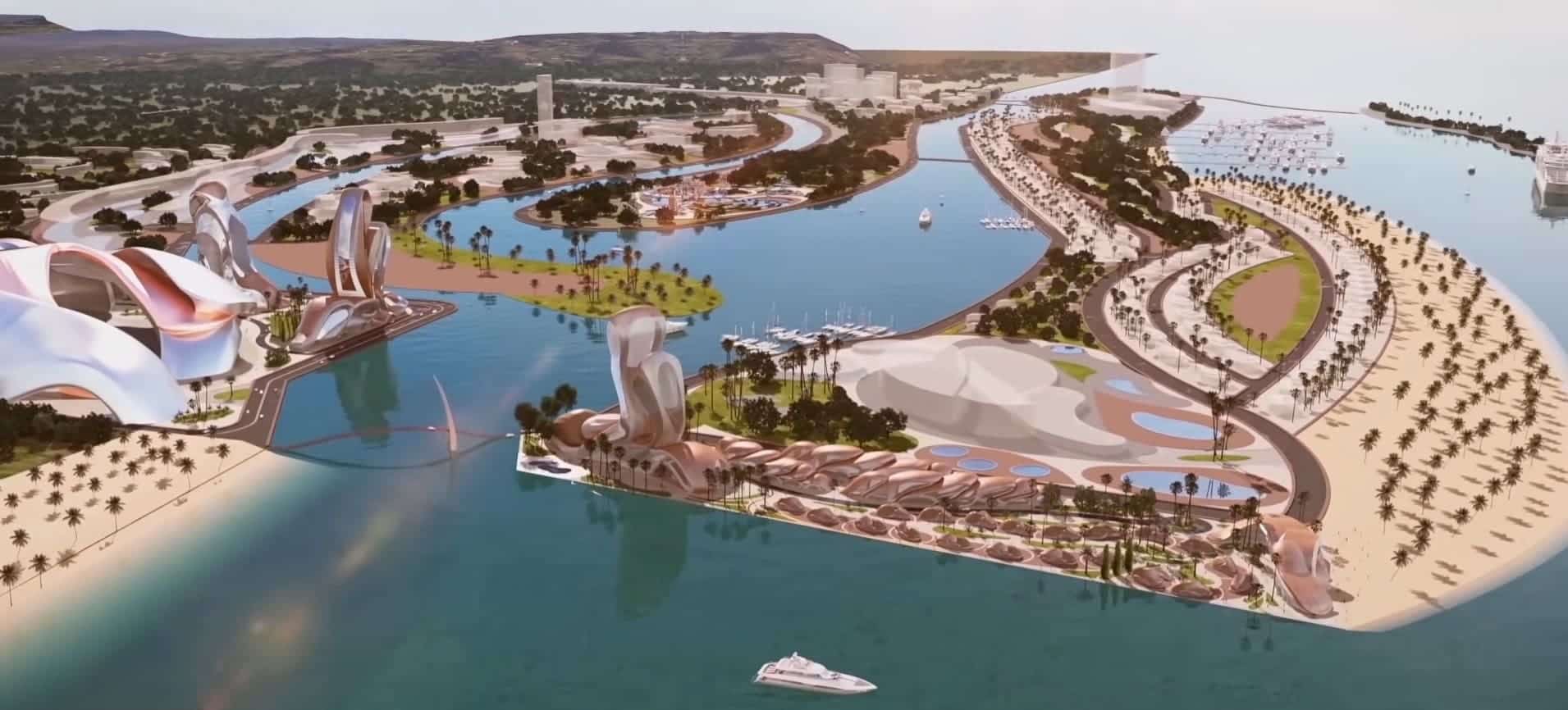 Vue en 3D des plans d'architecte de Akon City au Sénégal
